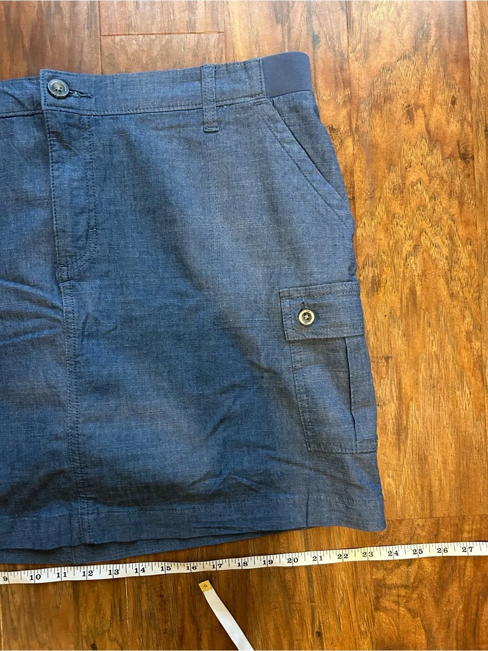 Denim Mini Skirt With Cargo Pockets Buttons built-in under shorts